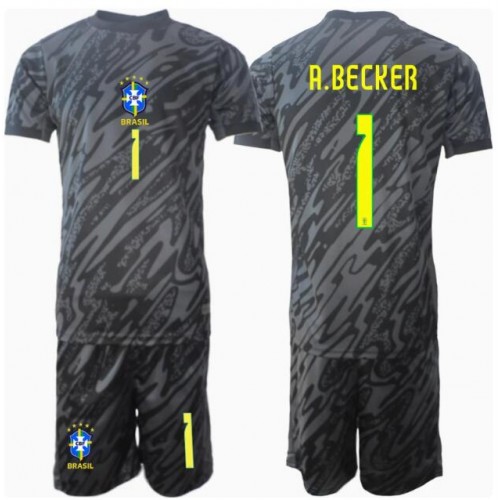 Otroški Nogometni dresi Brazilija Alisson Becker #1 Vratar Gostujoči Copa America 2024 Kratek Rokav (+ Kratke hlače)